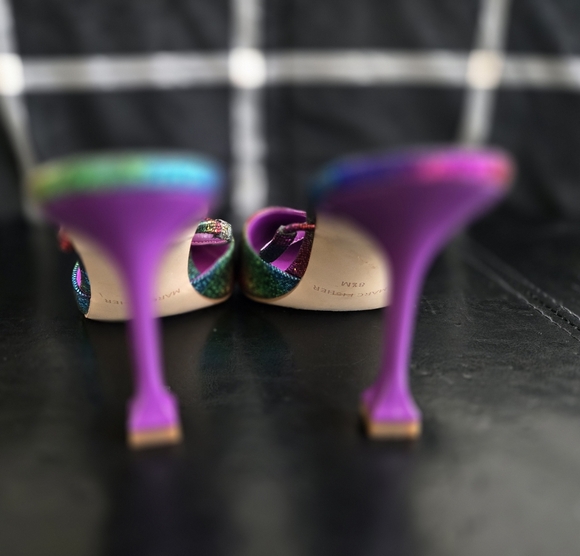Marc Fisher Rainbow Colorful Sparkle Glitter Women's Heels Point Toe Purple EUC - Picture 5 of 6